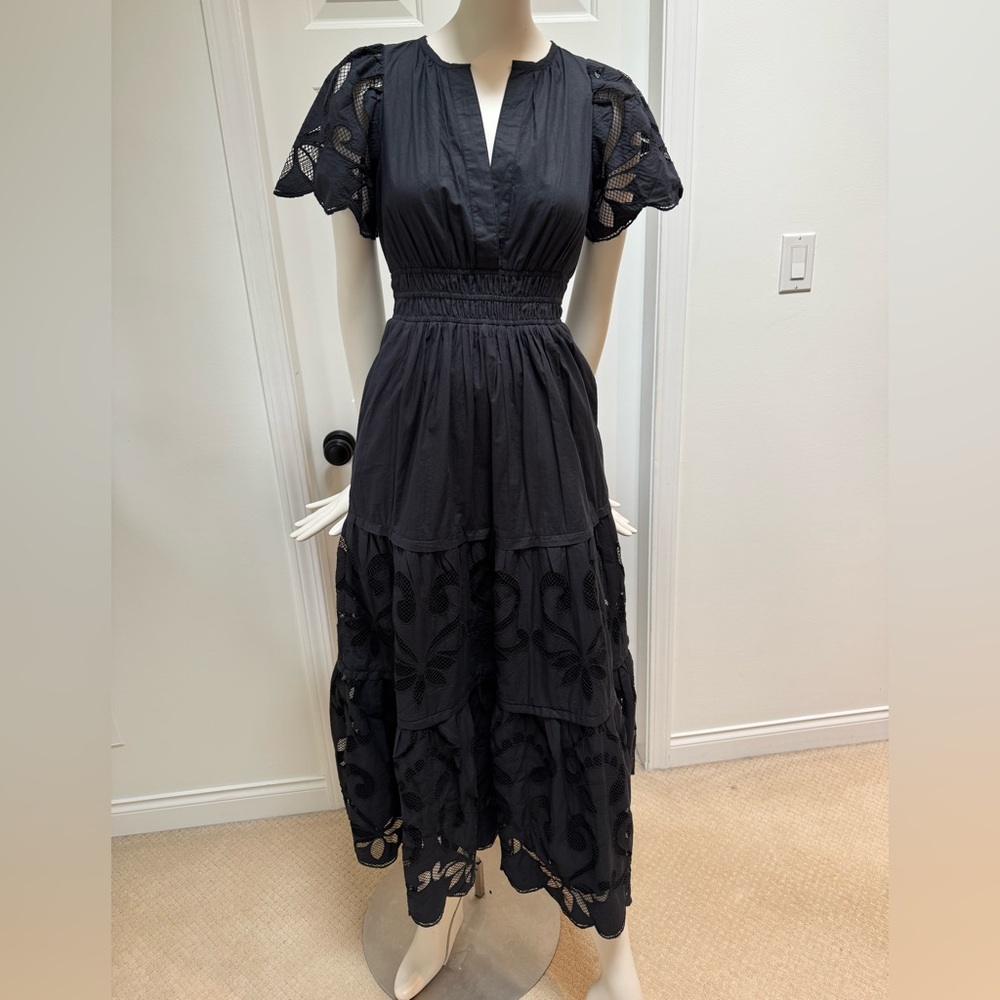 FINAL SALE 📍Anthropologie Black Smocked Maxi Dress with Flutter Sleeves